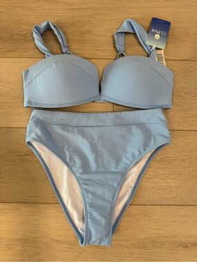 Cupshe Pastel Blue Textured High-Waist Bikini Set